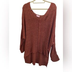 PINK LILY‎ Oversized Knit Sweater Size Large High Low Burnt Orange V neck